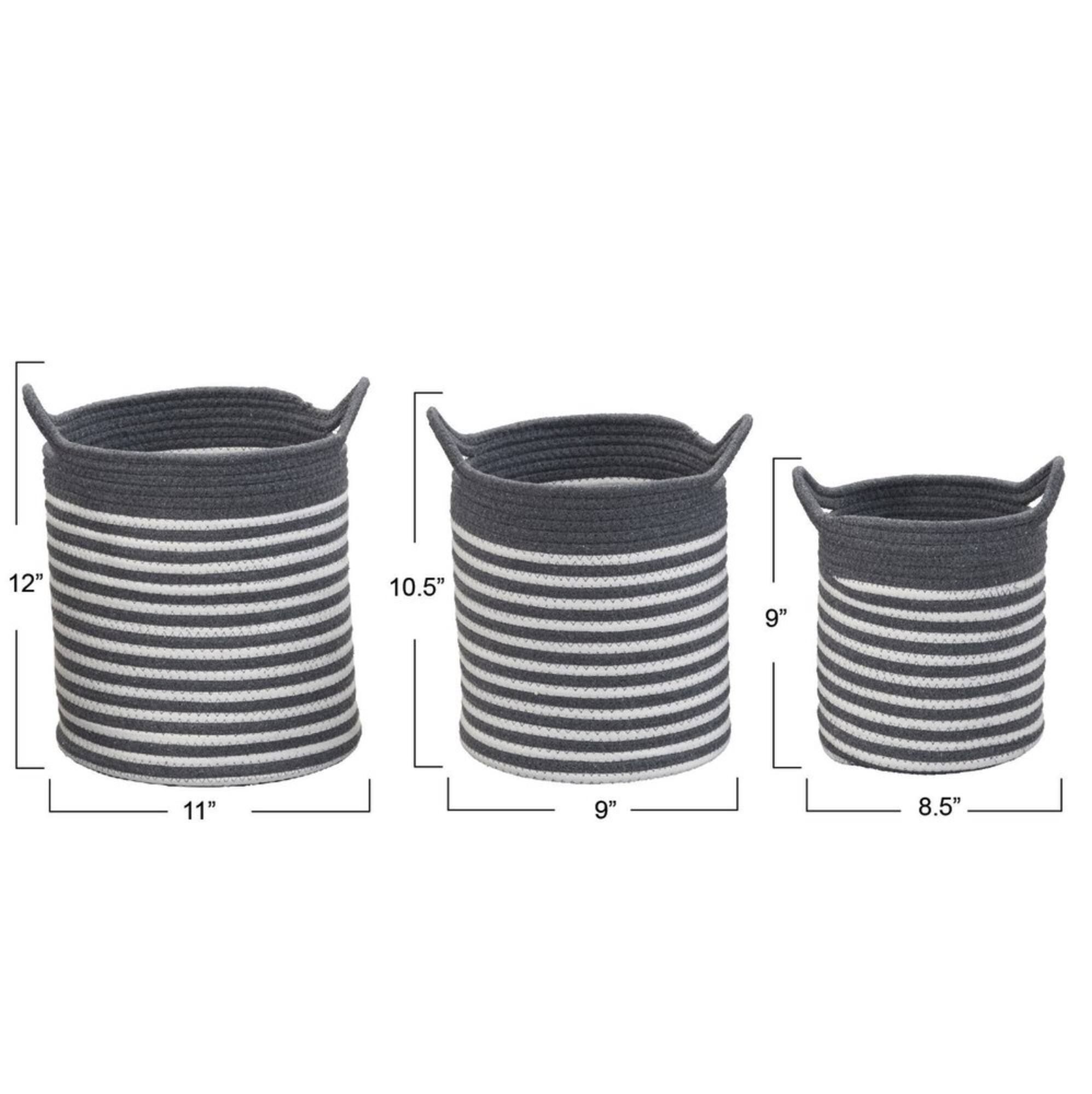 Household Essentials Gray & White Striped Cotton Basket Set